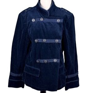 Steampunk Women XL Navy Blue Corduroy Military Jacket Crest Button Dark Academia